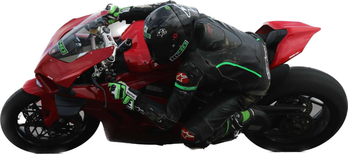 Sponsorship placement map — Ducati Panigale, rider in full lean